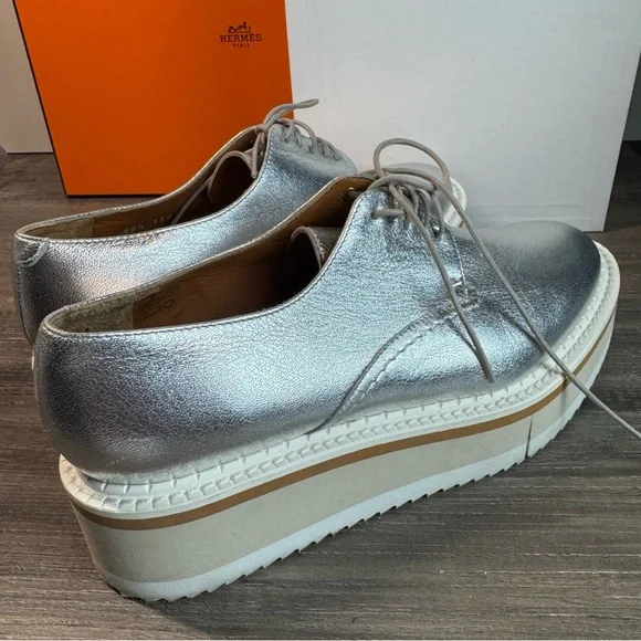 Robert Clergerie Paris Brook Derby Metallic Silver Platform Loafers 8.5 $542 - Picture 7 of 14